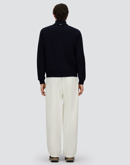 JACKET IN RIBBED MERINO WOOL G.7 AND POLISHED SMOOTH WOOL Dark Blue