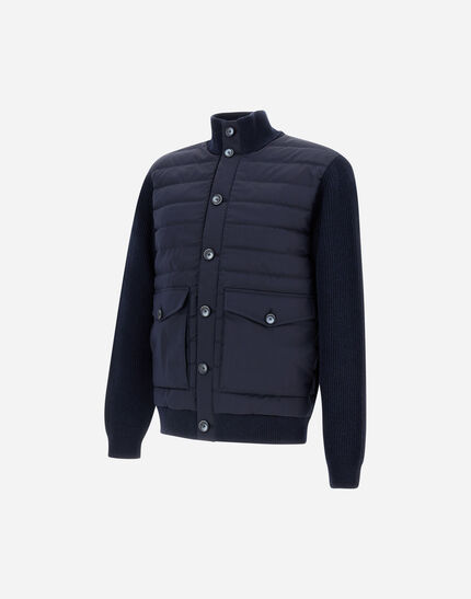 JACKET IN RIBBED MERINO WOOL G.7 AND POLISHED SMOOTH WOOL Dark Blue
