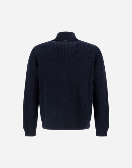 JACKET IN RIBBED MERINO WOOL G.7 AND POLISHED SMOOTH WOOL Dark Blue