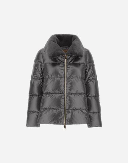 JACKET IN NYLON ULTRALIGHT AND LADY ALTERNATIVE FUR Grey