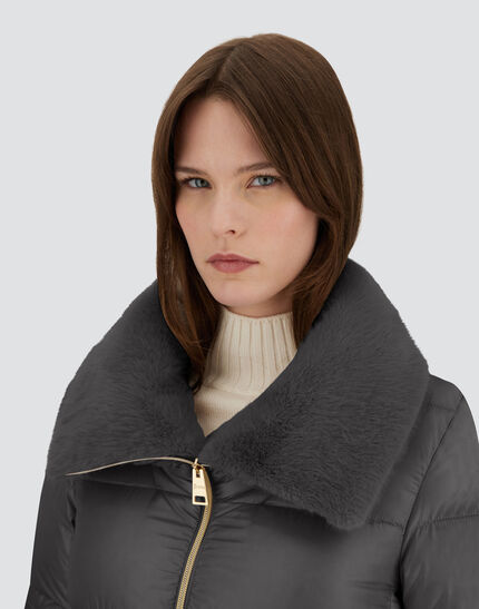 JACKET IN NYLON ULTRALIGHT AND LADY ALTERNATIVE FUR Grey 3 JACKET IN NYLON ULTRALIGHT AND LADY ALTERNATIVE FUR Grey