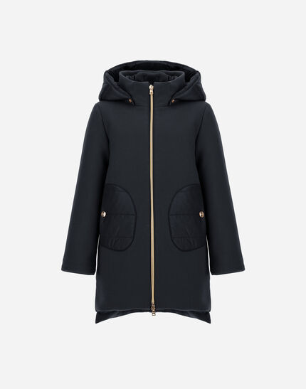 HOODED COAT IN ECOWOOL AND NYLON ULTRALIGHT New Blue