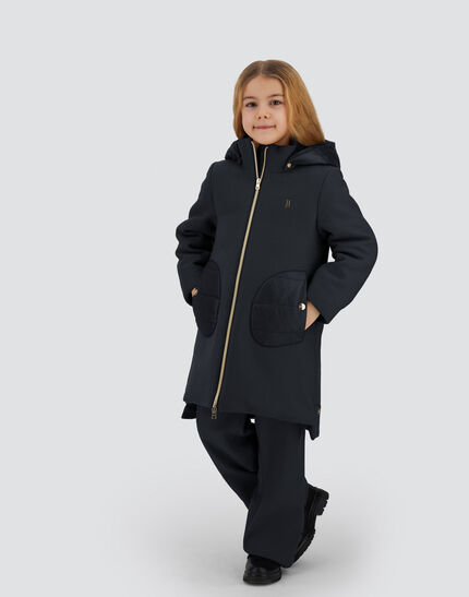 HOODED COAT IN ECOWOOL AND NYLON ULTRALIGHT New Blue