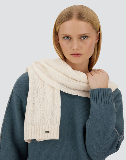 RESORT SCARF IN CABLE KNIT ALPACA WOOL Cream