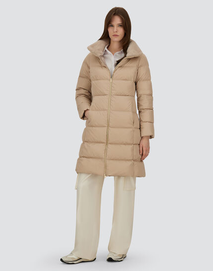 LONG JACKET IN SATIN AND LADY ALTERNATIVE FUR Chantilly
