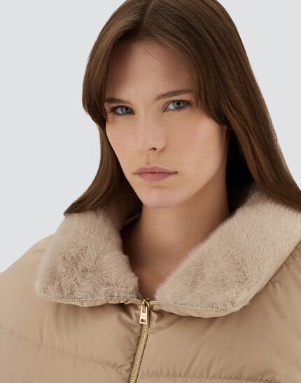 LONG JACKET IN SATIN AND LADY ALTERNATIVE FUR Chantilly
