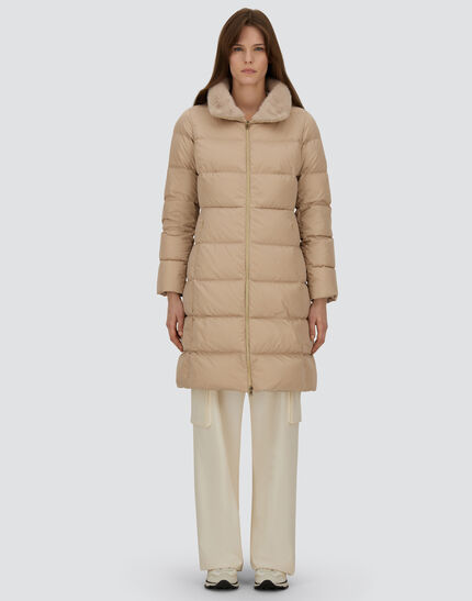 LONG JACKET IN SATIN AND LADY ALTERNATIVE FUR Chantilly