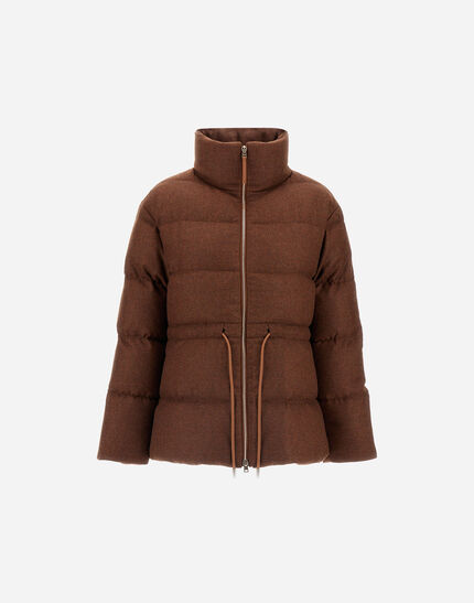 SHORT PARKA IN VIRGIN WOOL TWEED Leather