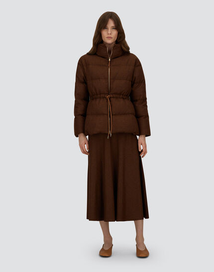SHORT PARKA IN VIRGIN WOOL TWEED Leather