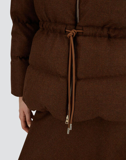 SHORT PARKA IN VIRGIN WOOL TWEED Leather
