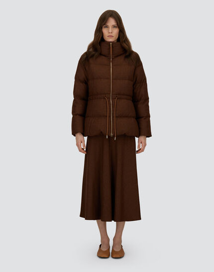 SHORT PARKA IN VIRGIN WOOL TWEED Leather