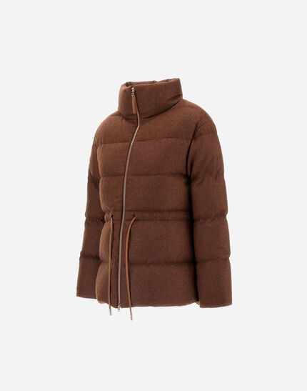 SHORT PARKA IN VIRGIN WOOL TWEED Leather