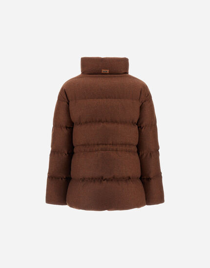 SHORT PARKA IN VIRGIN WOOL TWEED Leather