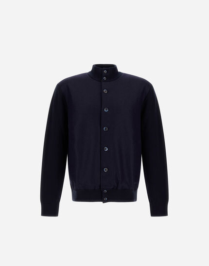 RESORT CARDIGAN IN CASHMERE COTTON KNIT & FELTED WOOL Dark Blue