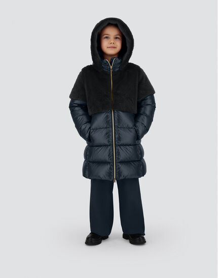 A-SHAPE JACKET IN NYLON ULTRALIGHT AND LADY ALTERNATIVE FUR Navy Blue