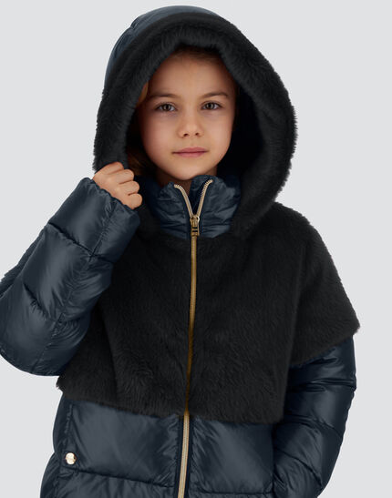 A-SHAPE JACKET IN NYLON ULTRALIGHT AND LADY ALTERNATIVE FUR Navy Blue