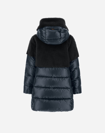 A-SHAPE JACKET IN NYLON ULTRALIGHT AND LADY ALTERNATIVE FUR Navy Blue