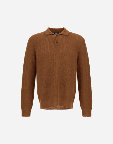 POLO SHIRT IN COB STITCH ALPACA WOOL Camel