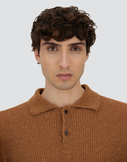 POLO SHIRT IN COB STITCH ALPACA WOOL Camel
