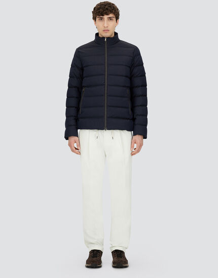 BOMBER JACKET IN POLISHED SMOOTH WOOL Navy Blue